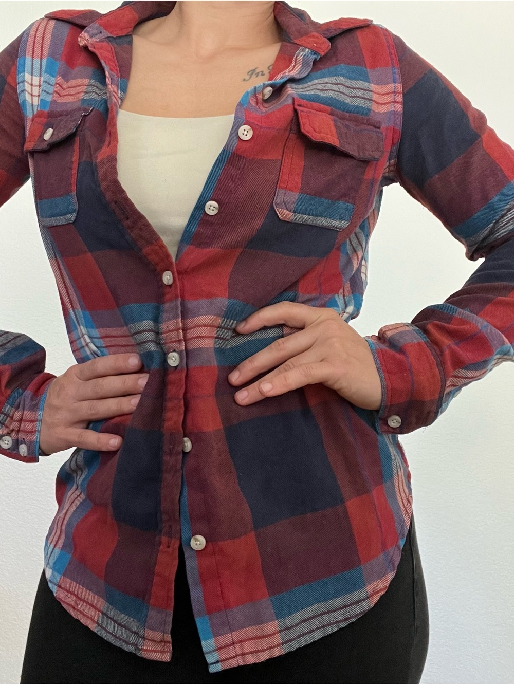 Mossimo Supply Co. Red and Blue Plaid Button-Up Shirt